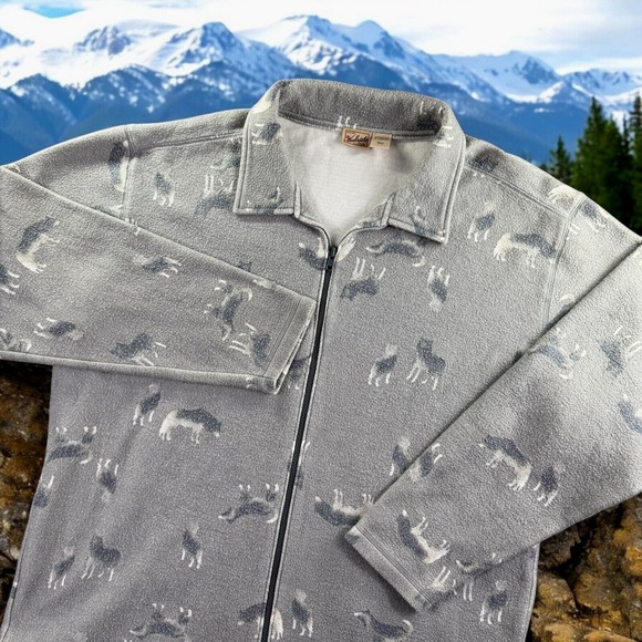 Woolrich Shacket Women XL Jacket Shirt Full Zip All Over Wolf Print Wolves *Pill - Picture 1 of 12